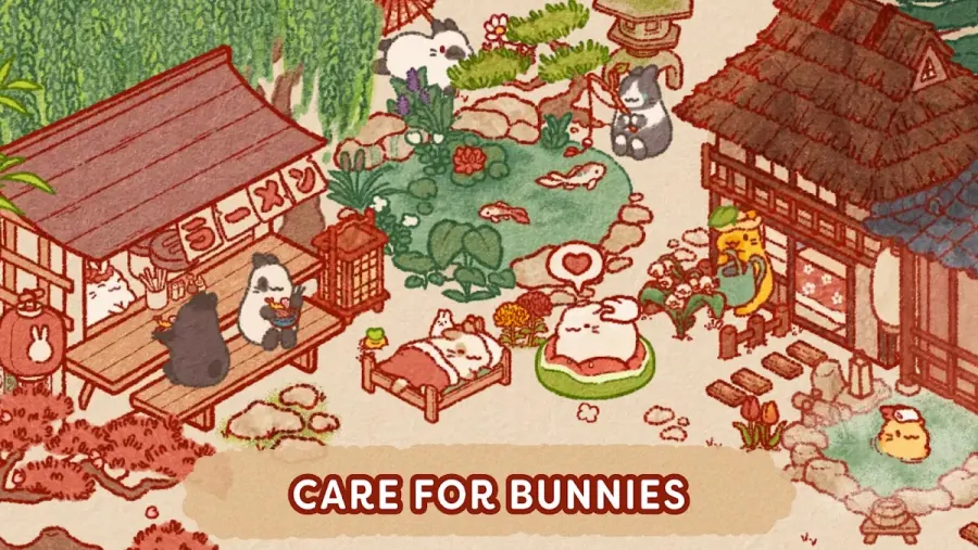 Usagi Shima screenshot: shy bunnies hopping by to visit the island