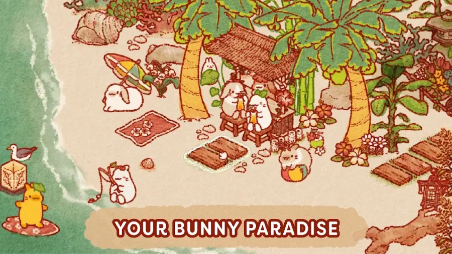 Usagi Shima screenshot: decorating the little island and collecting bunnies