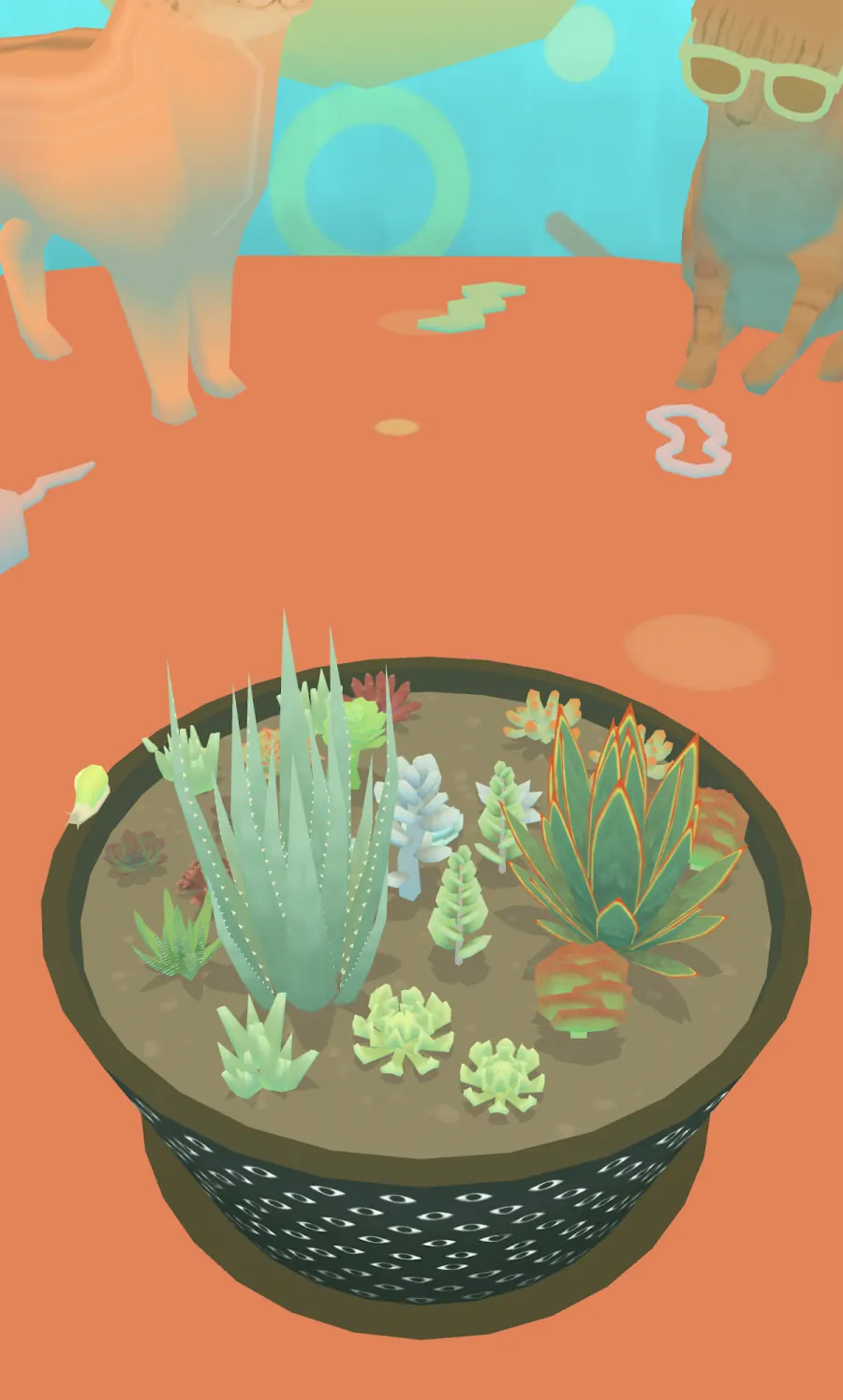 Viridi gameplay: a pot of hand-drawn succulents growing in real time